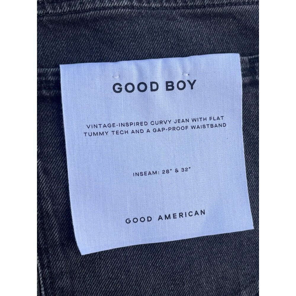 Good American Good Boy Straight Leg Jeans Black Distressed Knee Size 2 - Picture 8 of 16